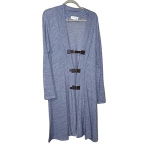 Simply Noelle Striped Cardigan Sweater Buckle Strap Closure Blue Tunic Women XXL